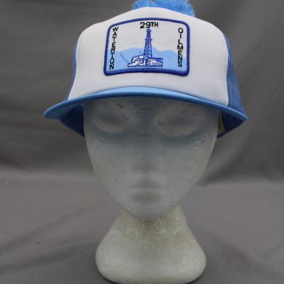 Vintage Patched Trucker Hat - Waterton Oilmens Pom Pom Top - Adult Snapback - Picture 3 of 8